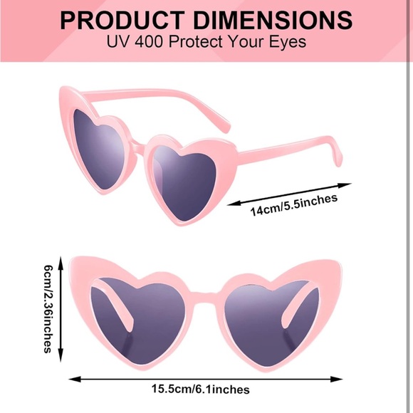 Pink Heart Shaped Sunglasses Love Vintage Cat Eye Mod Style Retro Glasses NEW - Picture 4 of 6